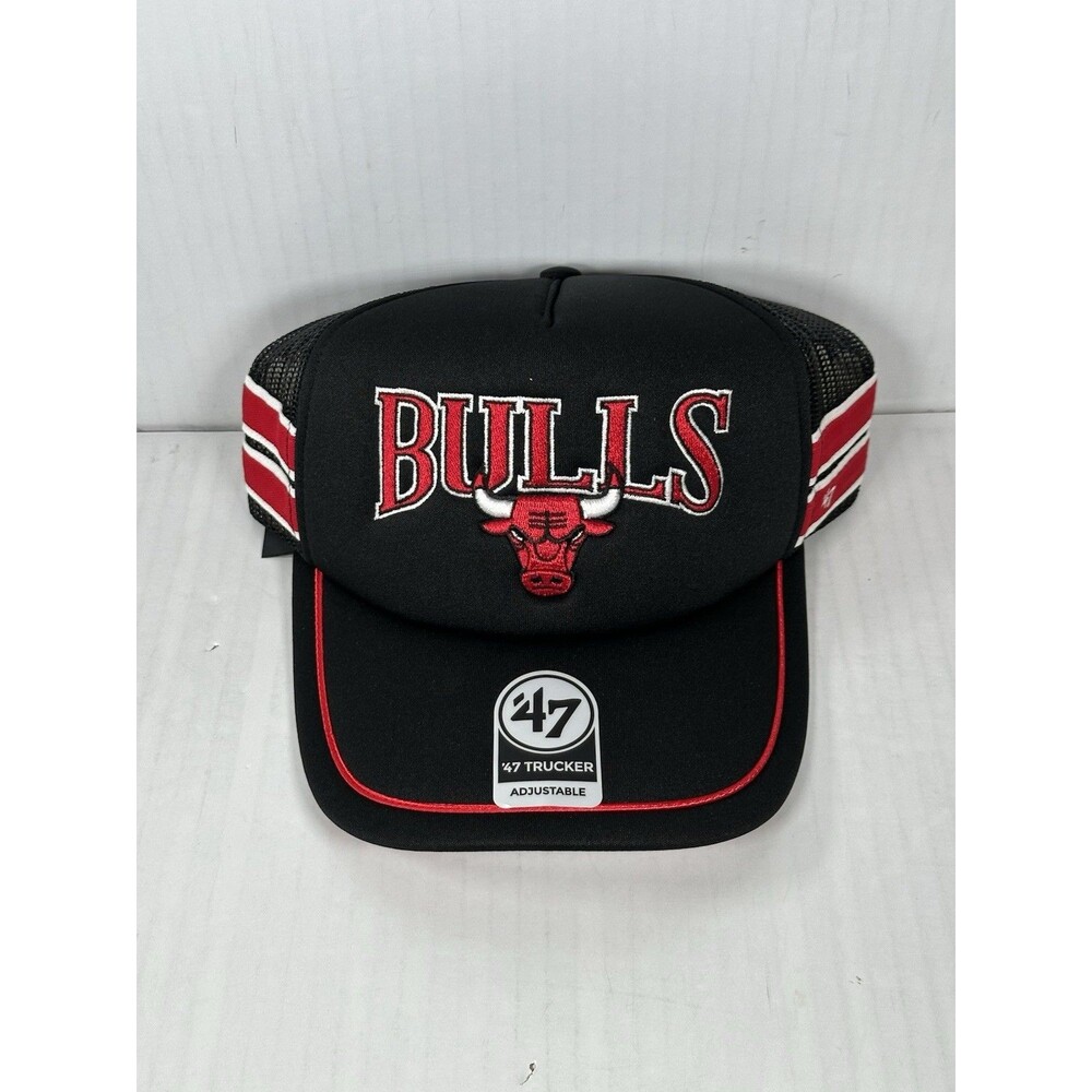 47 Brand Black Chicago Bulls NBA Sidebrand Stripes Trucker Adjustable Hat NWT